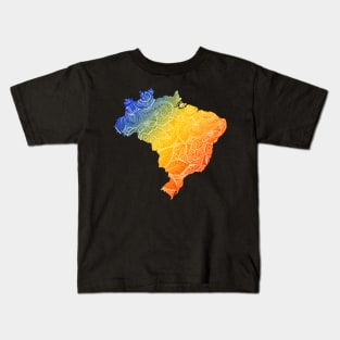 Colorful mandala art map of Brazil with text in blue, yellow, and red Kids T-Shirt